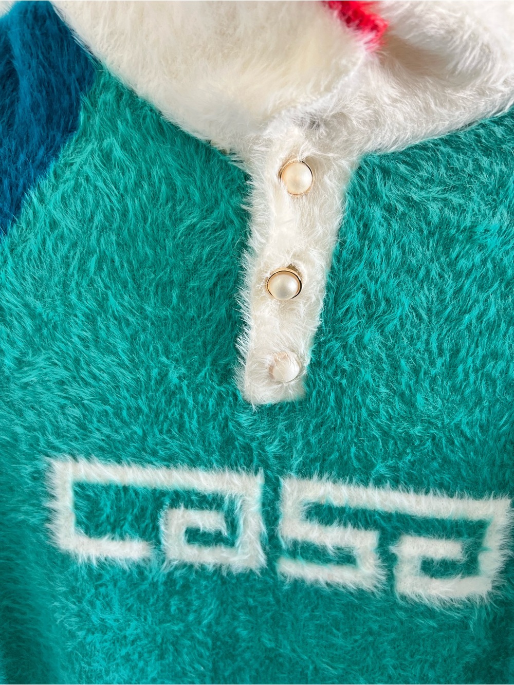 Casablanca authentic Teal and White Mohair-Blend Polo Sweater - Picture 4 of 7